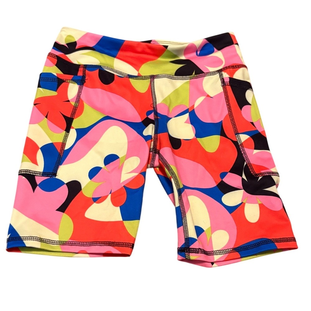 Athletic Works Biker Shorts Kids M 7-8 Multicolor Good Floral Abstract Pockets